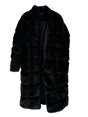 Missguided Paneled Long Faux Fur Coat Black US 6